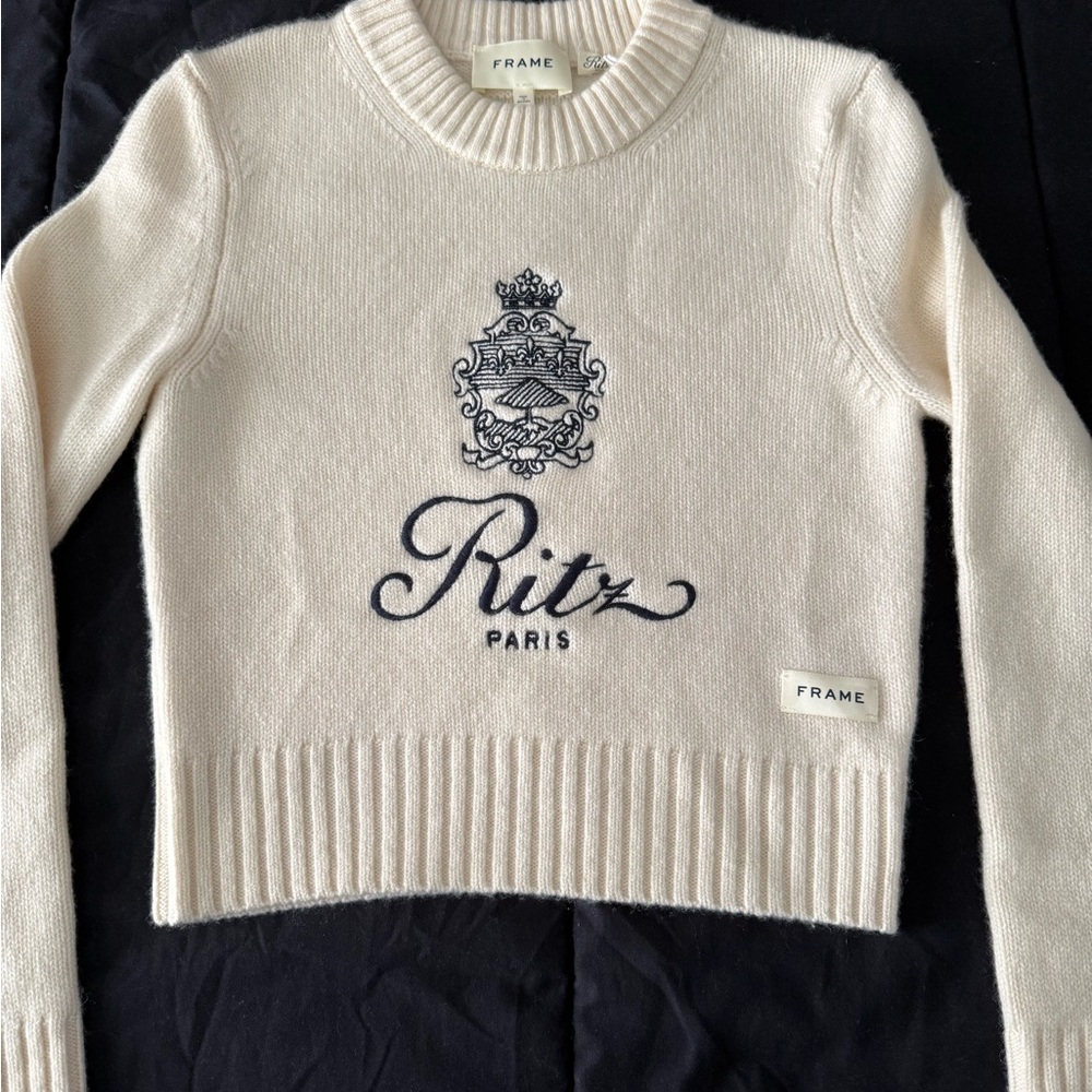 Frame x Ritz Paris Cropped Cashmere Sweater Cream XS